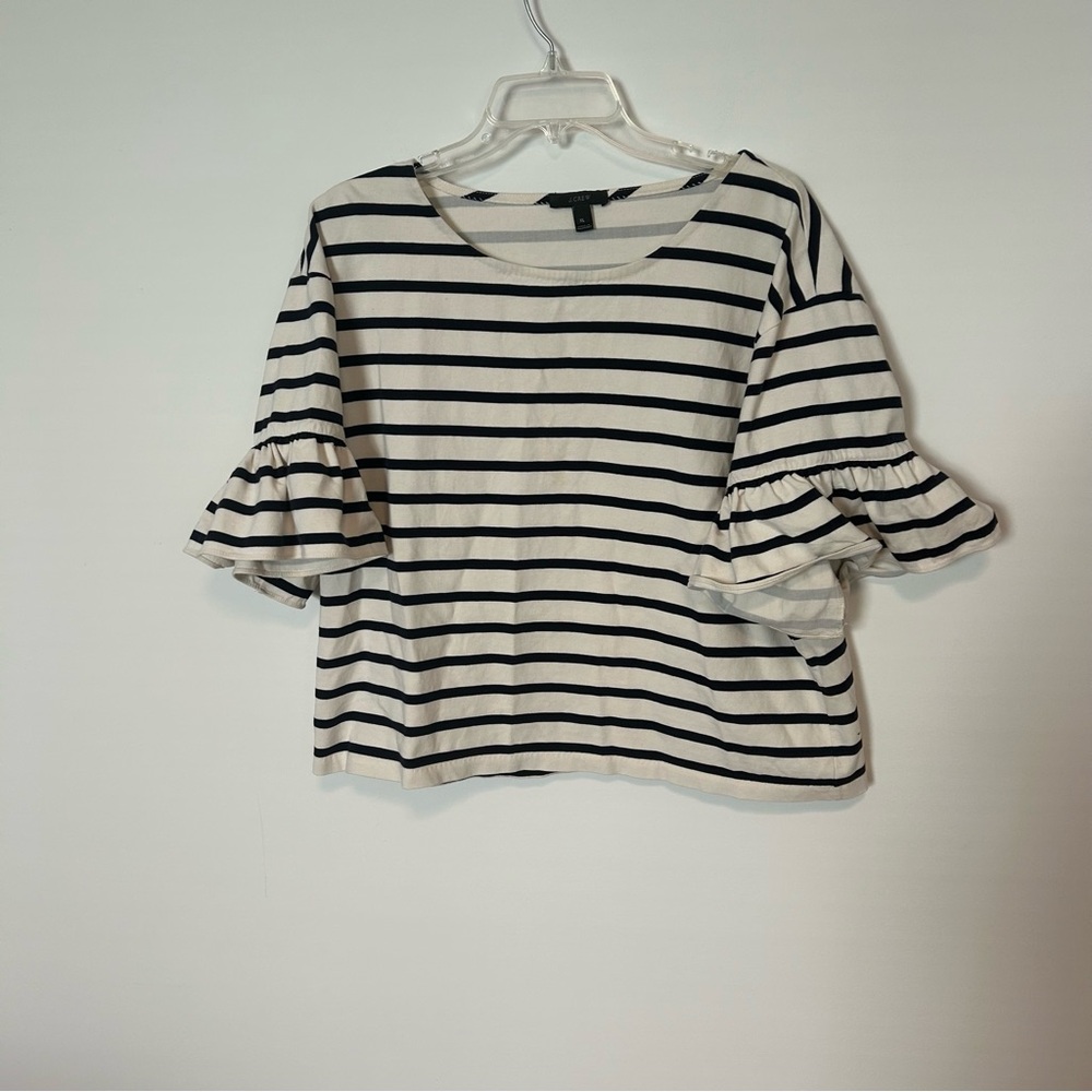 J. Crew Navy and Cream Ruffle Sleeve Top size XL